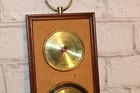 Vintage Jason Weather Station   Wood Case   Woven Background   Mid Century Decor