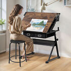 Drafting Table Drawing Desk Adjustable Tabletop W charging Station   Stool Retro
