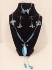 Sterling Silver Blue Glass Beaded Necklace Bracelet Pierced Earrings Set