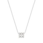 Silver Tone Pendant Necklace With Barrel Pav   Pendant  Round White Stones