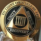 34 Year Aa Sobriety Medallion Black Gold Silver Bi Plated Recovery Chip