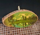 Mid 20th Century Oregon Mt  Lake  Mount Hood Landscape Tree Slab Wall Art 15x10