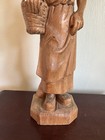 Vintage Hand Carved Wood Woman Figure With Basket Folk Art Farmhouse Decor 15 In