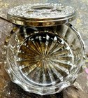 Vintage Indonesian Kig Glass Powder Box  Trinket Bowl W silver Plated Floral Lid