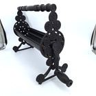 Antique vintage Cast Iron Newspaper Log Roller Fireplace Tool Wood Handle