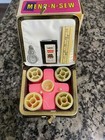 Vintage Mend N Sew Clutch Kit Black white Travel Sewing Kit Thread Thimble Pins