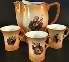 Antique Monk Pitcher And Cups Warwick Porcelain Friar Tuck
