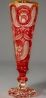 Antique Bohemian Moser Cranberry Cut   Etched Vase 19th Century