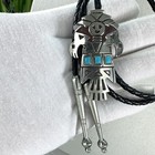 Vintage Silver Native American Kachina Triple Turquoise Western Bolo Tie