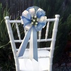 Baby Blue   White Wedding Pull Bows With Tulle Tails   Rosebuds - 8  Wide  6 Set