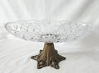 Antique Crystal And Brass Candy Dish Heavy 4lb Entryway Centerpiece 13 X 6 Inch