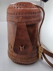 Vintage Handcrafted Cowhide Leather Crossbody Bag Boho Tooled Cylinder Design