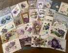 Nice lot Of 25  antique greetings Postcards With Violets Flowers in Sleeves s711