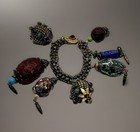 Rare Miriam Haskell Antique Asian Chinese Oriental Motif 7ps Charms Bracelet  3