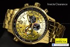 Invicta Mens 50mm Aviator Chronograph Gold Dial Gold Tone Ss Watch