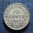 1947  Newfoundland Canada 10 Cents - King George Vi -   Silver  -  p4783 