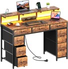 47 Inch Computer Desk With 8 Drawers  Office Desk With Power Outlets   Led Light