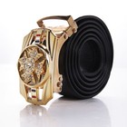 Men s Leather Automatic Click Buckle Ratchet Belt With Adjustable High-end Belt