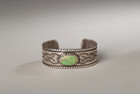 Navajo Ingot Silver Bracelet With Green Turquoise Circa 1930