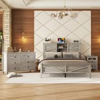 3 Pcs Queen Farmhouse Bed Set Bed Frame W nightstand   Charging Station Gray