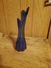 Vintage  9 5  Cobalt Blue 5 Finger Glass Swung  Vase Mid Century Modern