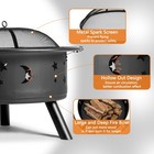 30 Inch Outdoor Wood Burning Metal Fire Pit With Spark Screen  Fire Poker  Black