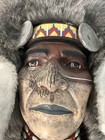 Native American Spirit Mask Wall Hanging Hand Painted On Wood Base 18    H X 12    W
