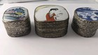 Vtg Chinese Porcelain Shard Painted Trinket Box Lot Embossed Metal