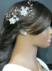 Double Flower Crystal 2 Pc Wedding Hairpin Set  Boho Pearl Floral Bride Hair Pin