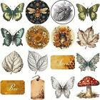 50pc Vintage Retro Bee Butterfly  Flower   Mushroom Sticker Set For Scrapbooking