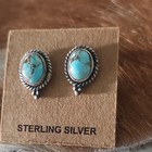 925 Sterling Silver Cotton Candy Turquoise Oval Bezel Stud Earrings