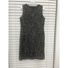 Talbots Black White Tweed Wool Blend Sleeveless Shift Dress Frayed Trim Sz 14