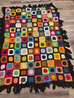 Vintage Granny Square Crochet Afghan Blanket Throw    Roseanne Style 64 X 44