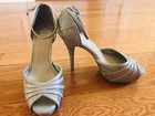 Fergalicious Shoes Size 9m Silver Shiny Platform Open Toe Ankle Strap Pumps