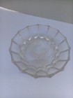 Footed Heavy Glass Bowl Hand Cut Crystal Clear Rose Pattern Etch Vintage Glass