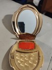 Elgin Vintage Enamel Rose Plaque Gold Tone Makeup Mirror Makeup Kit Compact