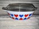 Mint   Vintage Jaj Blue   Red Heart Pyrex 509 Round                                       