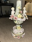 Pair Of Antique Capodimonte Italian Porcelain Cherub Lamps Kids And Flowers