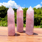 Natural Rose Quartz Tower Point Wand Obelisk Healing Stone Mineral Home Decor