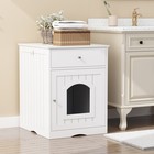 Wooden Pet House Cat Litter Box Enclosure With Drawer  Side Table  Indoor Pet Cr