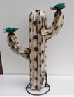 Metal Yard Art 18  Tall Saguaro Cactus Sculpturel White  W  Aqua Flowers