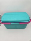 Vintage Eagle Craftsor Sewing Craft Tote Bin Teal Blue And Pink With Trays