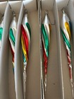Vintage Set Of 8 Glass Multicolored Rainbow Spiral Icicle Teardrop Ornaments 