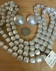 Vintage Mod Mcm Faux Mop Opalescent Lucite Ice Cube 52    Necklace   Earrings Set