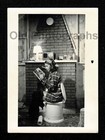 Funny Cabin Lady On Porta-potty Reading Book Fireplace Old vintage Photo- Aa6