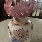 Victorian Bristol Glass Vase Hand Blown Painted Floral Ruffled Pink Flowers 11   