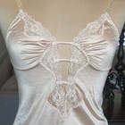 Vtg Shadowline Nylon Chemise Camisole Top Lace Trim Size 32 Deep V Cutout Beige
