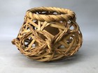 Y8041 Bamboo Woven Basket Flower Vase  Japan Antique Ikebana Floral Arrangement