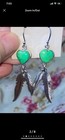 New Sterling Silver 925 And Green Apple Mojave Turquoise Heart feather Earrings
