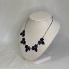 Vintage Blue Teardrop Statement Necklace     Silver-tone Floral Cluster Design